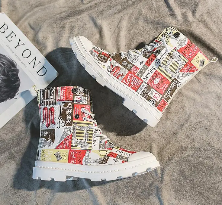 

Timalina Women Boots Colorful High-top Canvas Shoes Breathable Flat With Sneakers Wild Casual Autumn Women's Vulcanized Shoes