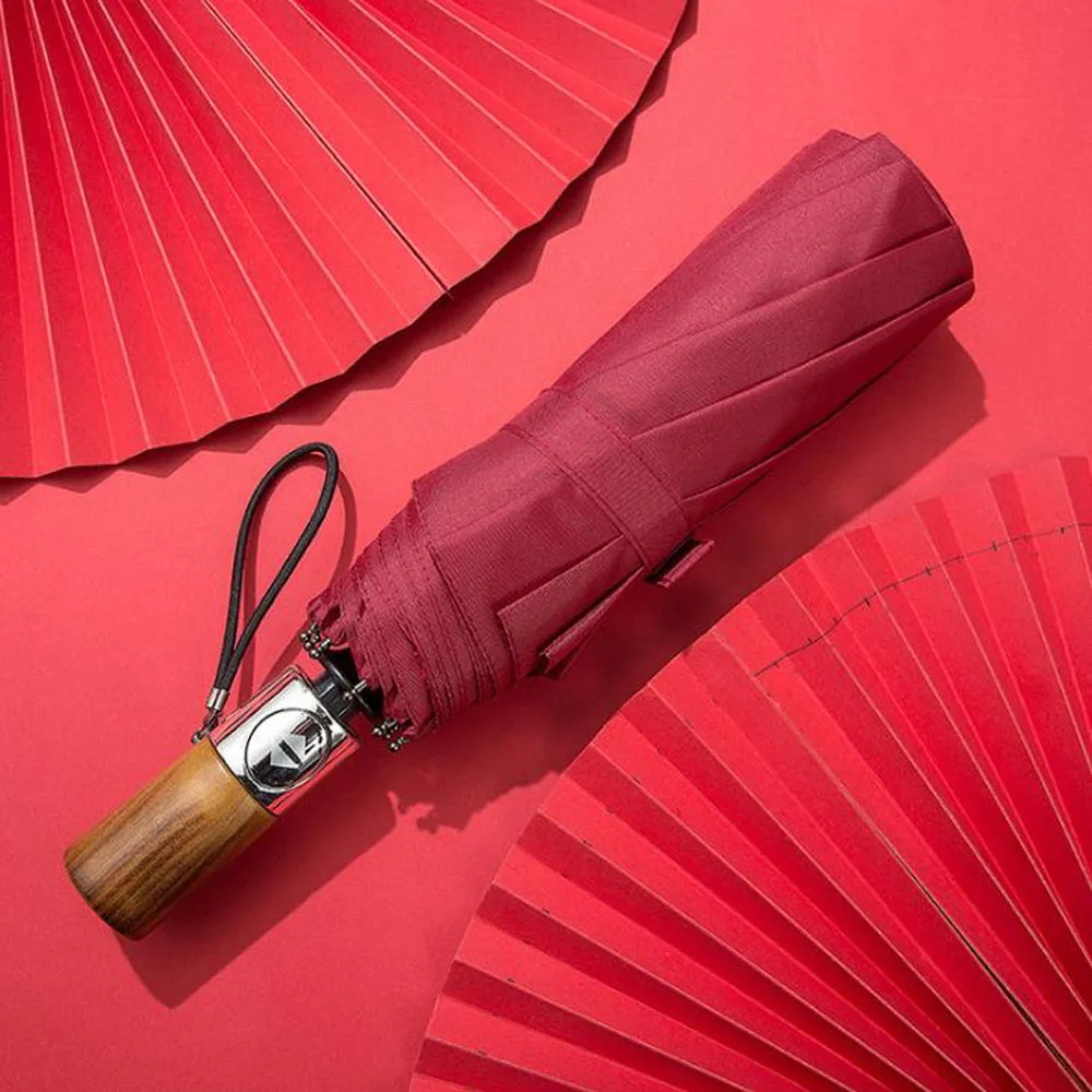 Складной автоматический зонт с деревянной ручкой защита от ветра и дождя для