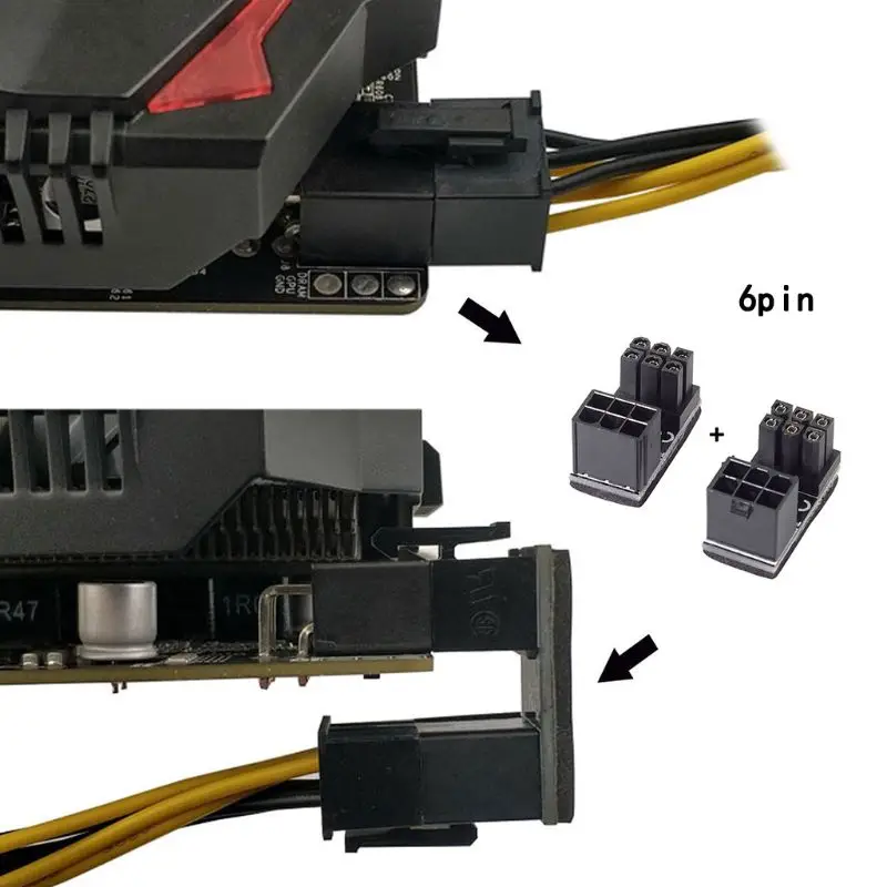 

1Pair 6Pin Female to Male Power Adapter 180 Degree Turning Desktop Graphics Card Power Supply Connector