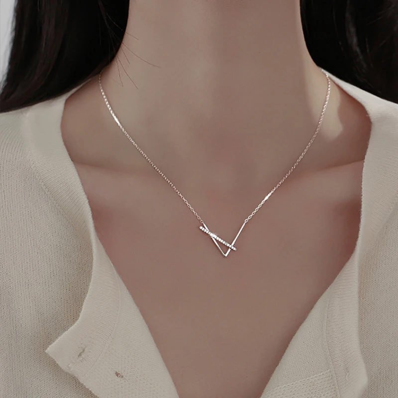 

Женское геометрическое ожерелье V-образной формы из стерлингового серебра 925 пробы, простое ожерелье с цепочкой до ключиц, подарки, модное з...