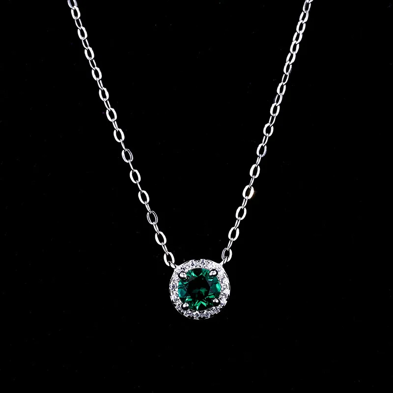 

BK Real 925 Sterling Silver Pendant Necklace For Women Girl Round Created Emerald Vintage Luxury Necklace Jewelry Female Gifts