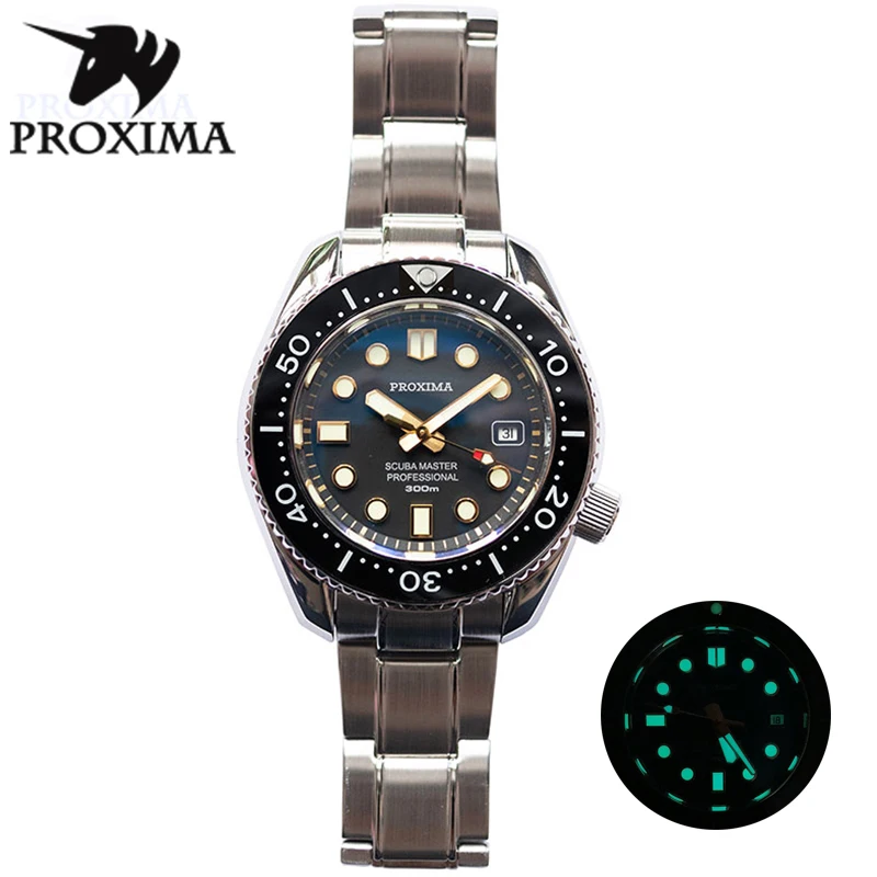 

Proxima Automatic Watch PT5000 Men Mechanical Watches 316L Steel 300m Diver Watch Sapphire crystal C3 Luminous Dial Diving Watch