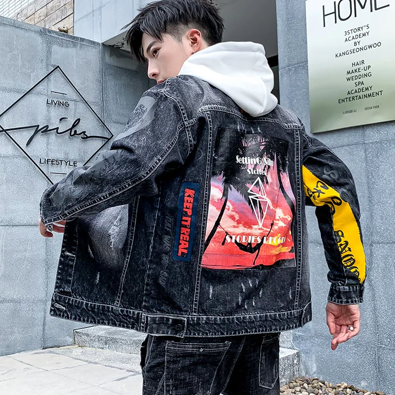 

Men's spring autumn 2021 denim jacket Korean style trendy handsome jacket street hip hop youth loose thin upper clothes men