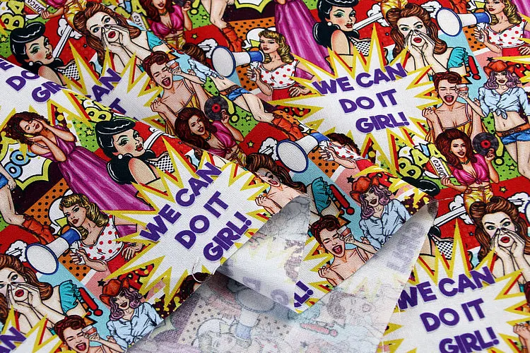 

Cartoon We Can Do It Girl 100% Cotton Fabric for Kids Clothes Home Textile Patchwork DIY Needlework Material Sewing Handmade