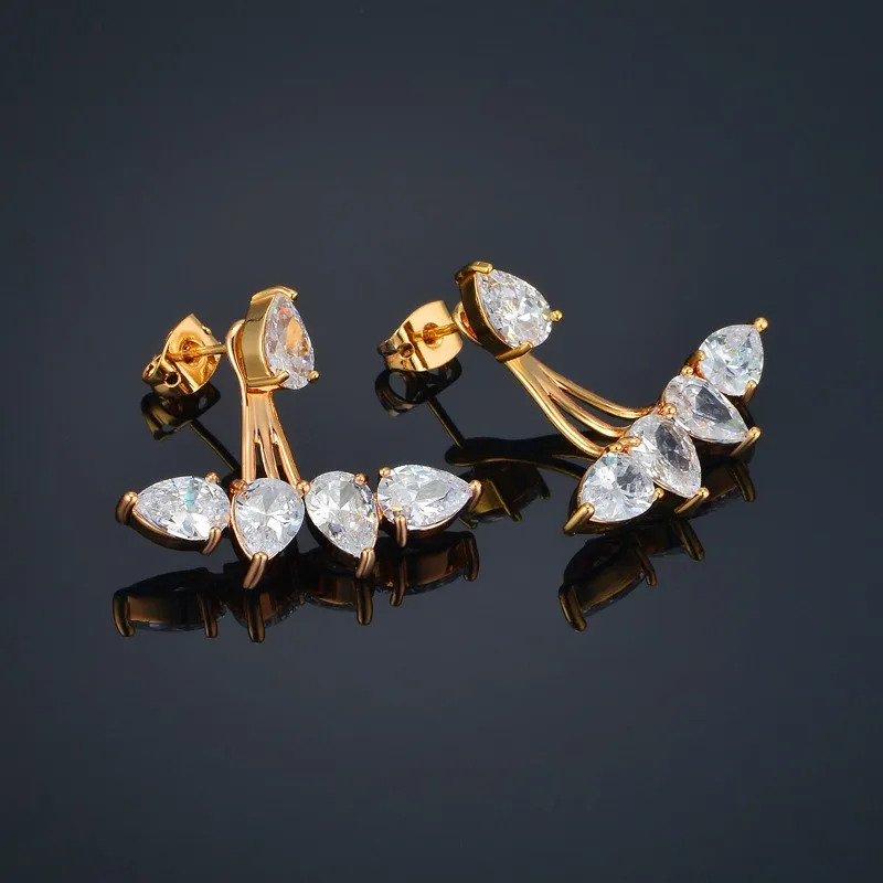 Простые и модные серьги-гвоздики с кристаллами циркония для женщин золотого