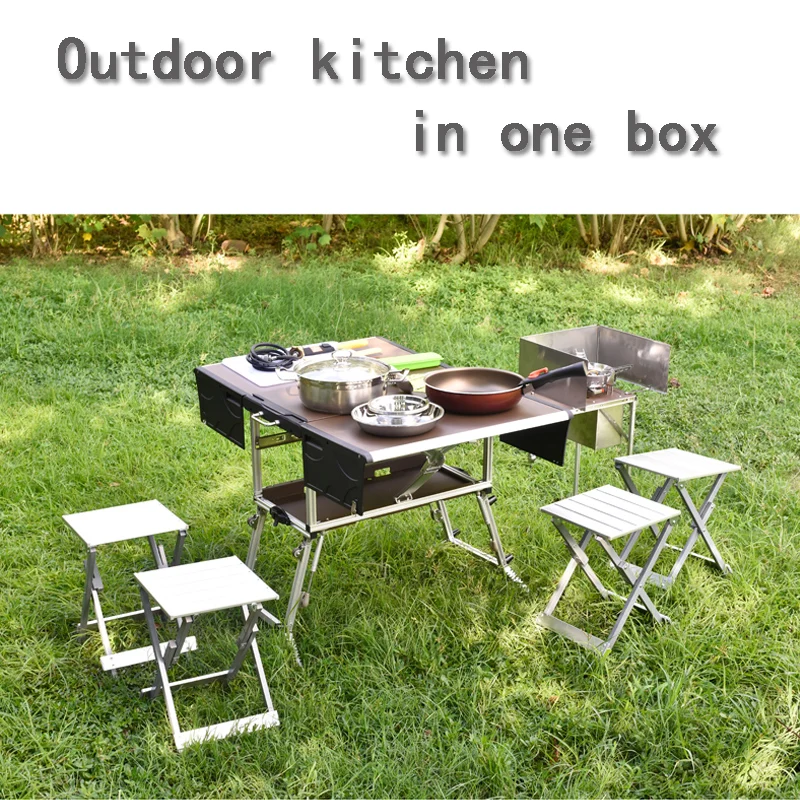 

Bulin 4-7 Person Outdoor Camping Picnic Mobile Kitchen Foldable Table Cookware Set with Folding Stool Cooking Gas Stove