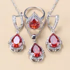 Серебро 925 наборы ожерелий для невесты AAA + качественный красный гранат Свадебные Ювелирные наборы серьги и кольцо для женщин подарок
