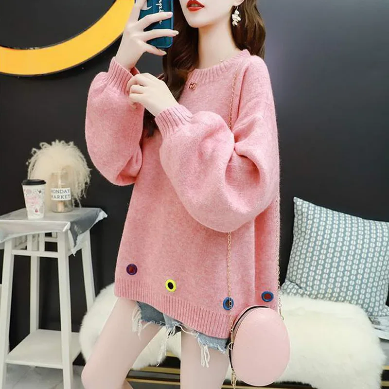 

2021 Autumn Women's Sweater Fashion Korean O Neck Long Sleeve Knitted Pullover Casual Loose Cute Thick Sweater Women