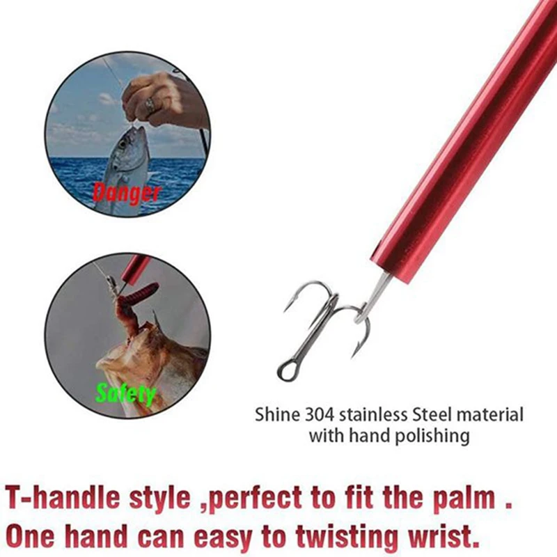 

Fish Hook Remover Tool with Rope Out Fish Hook Separator Tools Portable Easy Reach Fishing Hooks Extractor,Red
