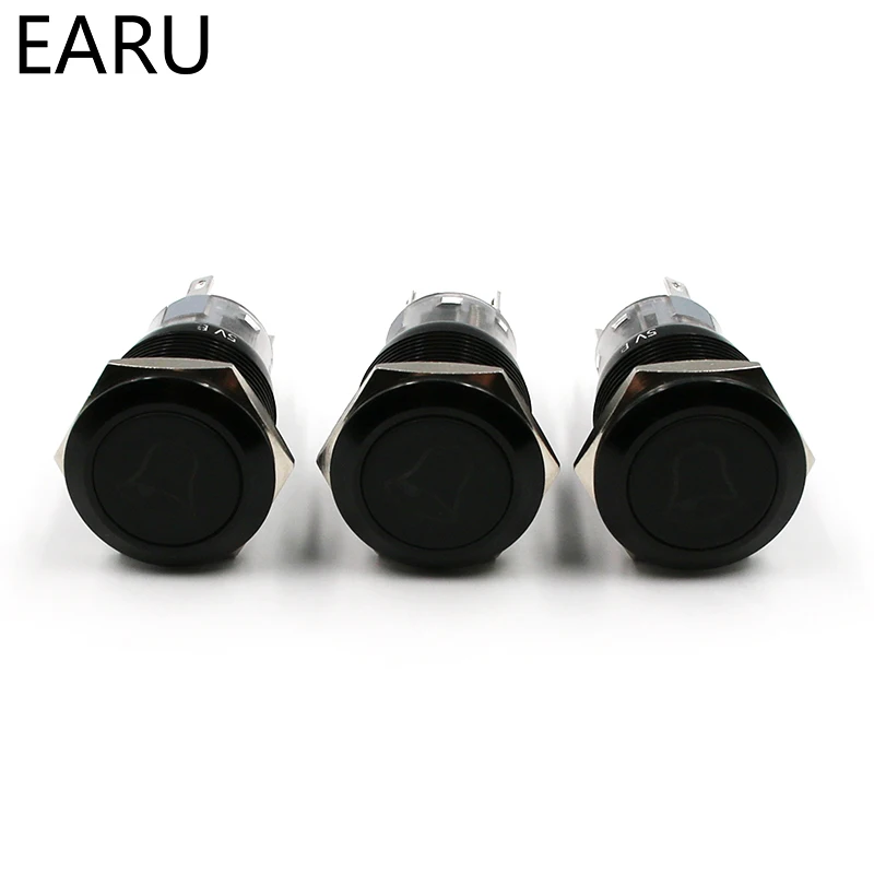 1pc Black 16mm Momentary Doorbell Bell Horn Speaker Push Button Switch Stainless Steel Metal Waterproof with Logo LED Light - купить по