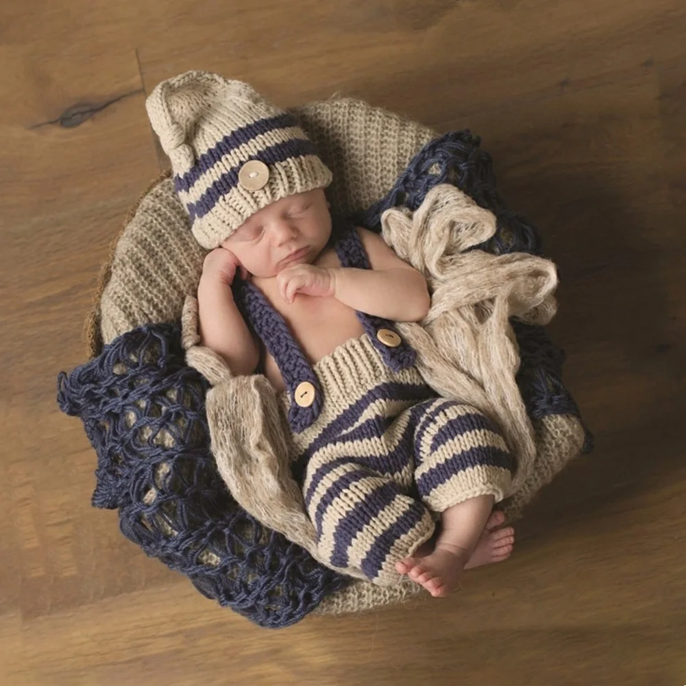 

Boys Girls Accessories Knitted Hat Pants Fashion Breathable Posing Cute Newborn Photography Props Crochet Photo Studio Costume