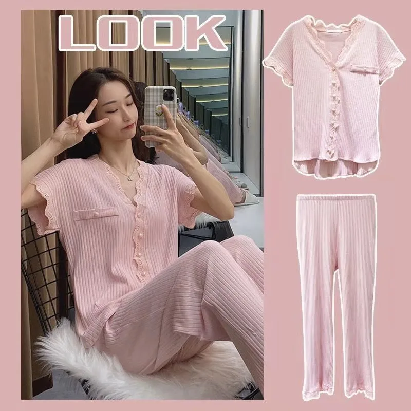 

Autumn Pajamas Sets For Women Polyester 2Piece/Set Long Sleeve +Pants Sexy V-neck Women Pyjamas Set Female Solid Home Cloth