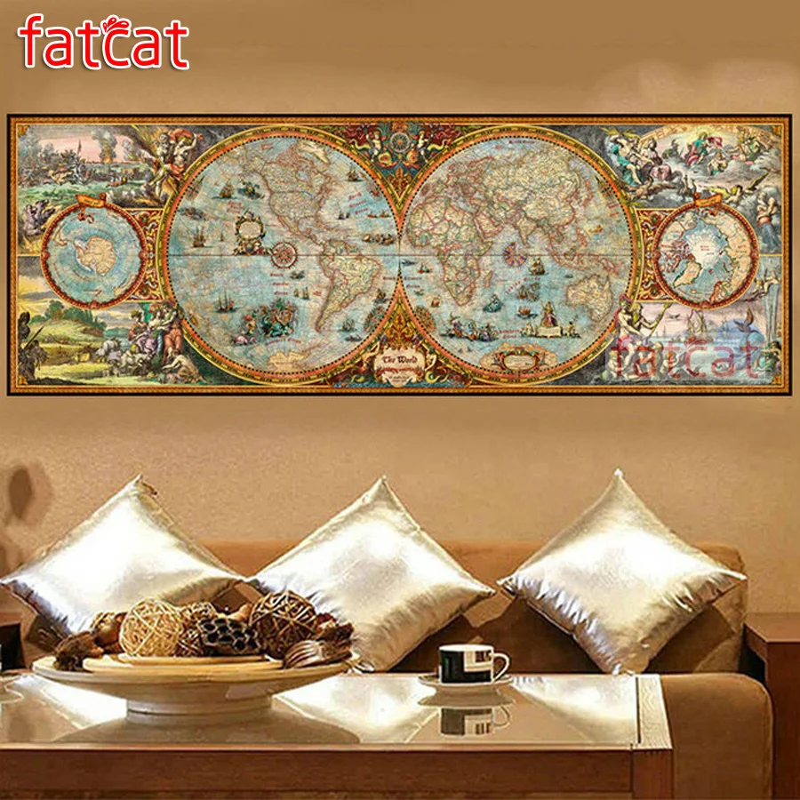 

FATCAT world map large size 5D Diy Daimond Painting scenery Full Square Round Drill Rhinestone Embroidery Sale home decor AE1797