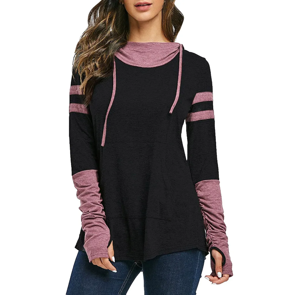 Женская Повседневная Блузка с капюшоном свободные топы рукавами рюшами и