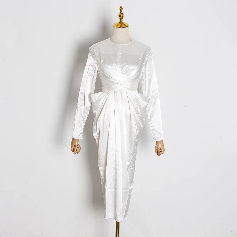 TWOTWINSTYLE винтажное одноцветное женское платье с круглым вырезом длинным рукавом