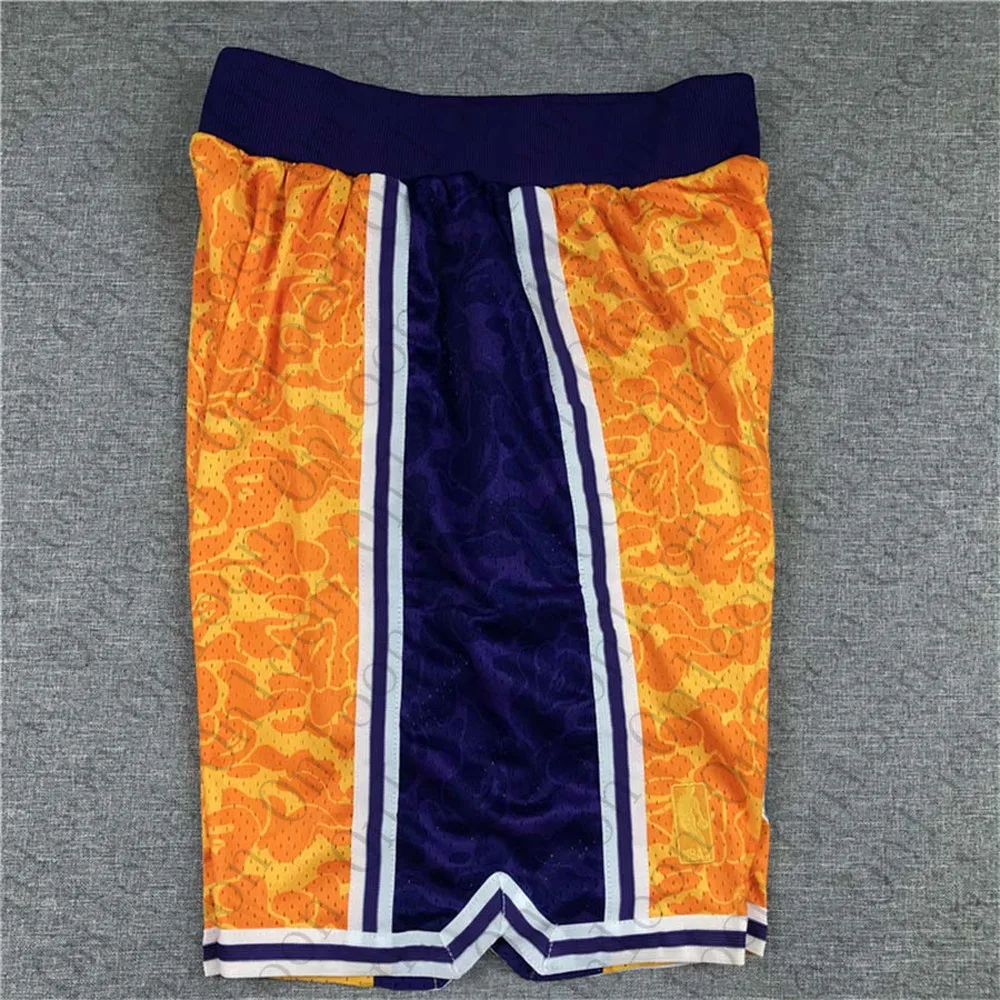 

2021Mens America Basketball Los Angeles Shorts Elastic Waistband Yellow Jersey
