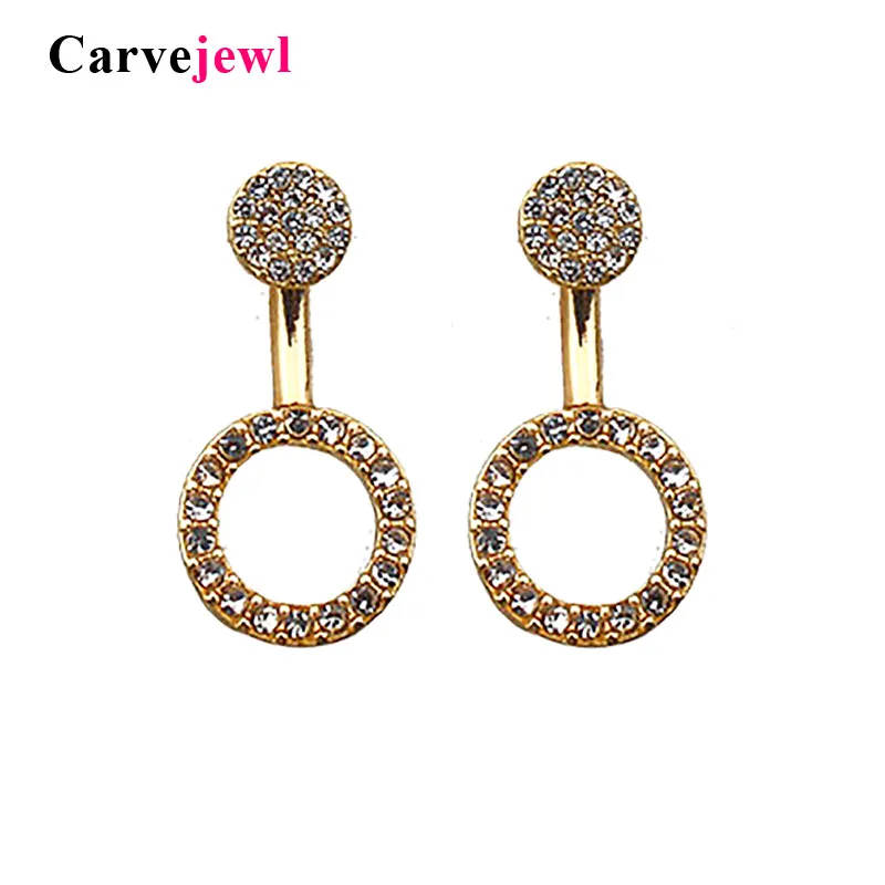 

Carvejewl Korean Design round circle Double sided Stud Earrings gold plating crystal rhinestone high quality girl Gift earrings