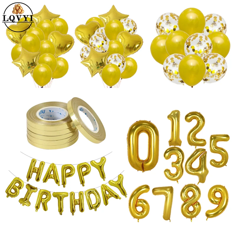 40 ''золотые воздушные шары из фольги в виде цифр золотые буквы с днем рождения