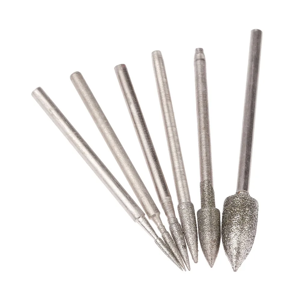 

6Pcs Dre-mel Accesories 2.35mm Shank Electroplating Diamond Grinding Head Polished Needle Jade Stone Carving Engraving Tool