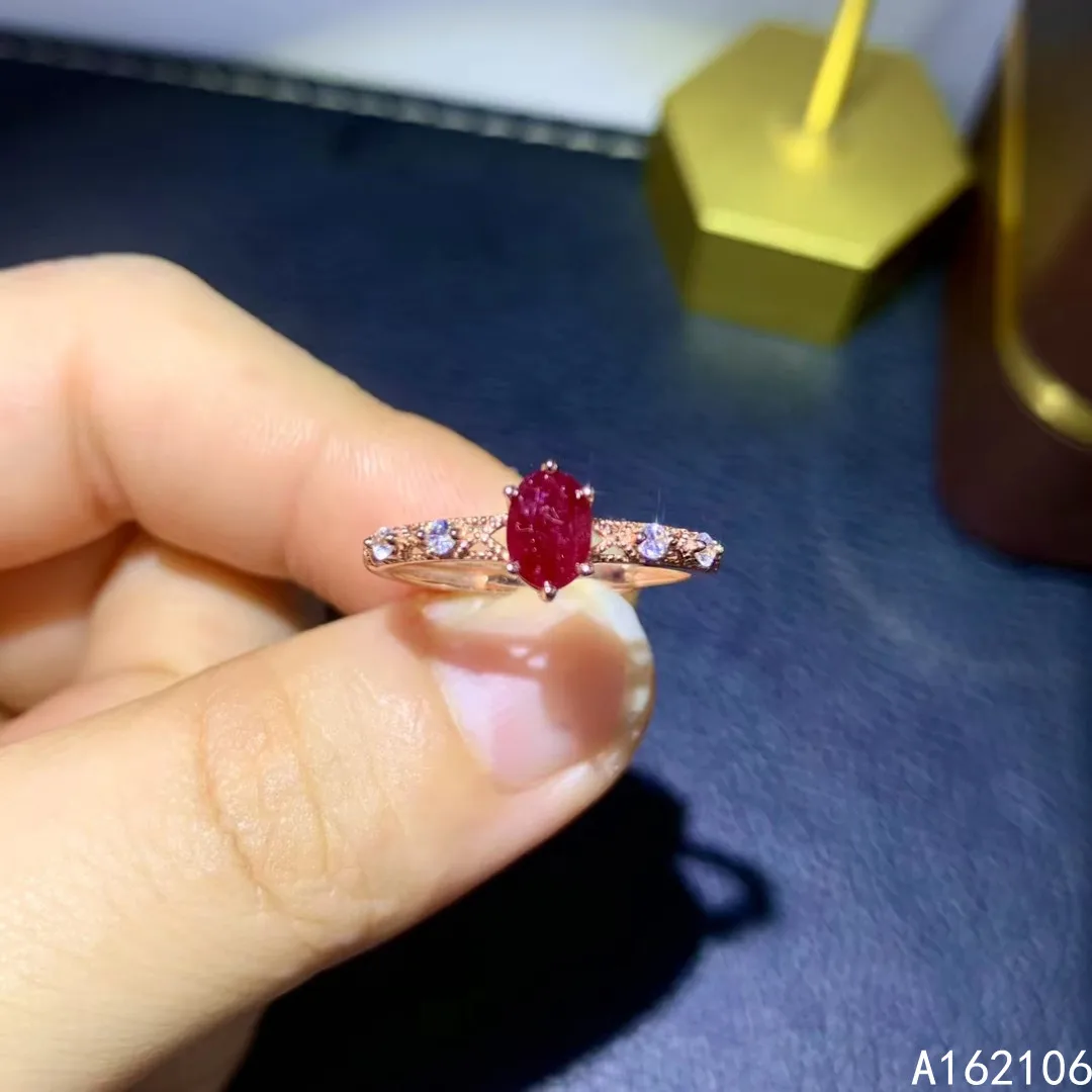 925 Pure Silver Chinese Style Natural Ruby Women's Classic Fashion Simple Oval Adjustable Gemstone Ring Fine Jewelry Support Det