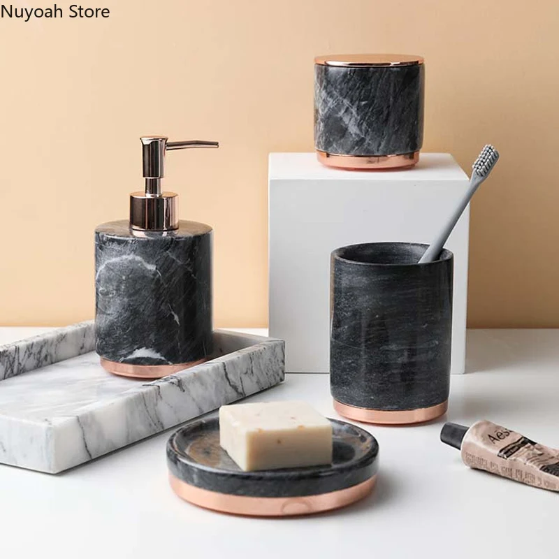 Bathroom Supplies Natural Marble Mouthwash Cup Soap Tray Lotion Bottle Cotton Swab Box Luxury Decoration Accessories | Дом и сад
