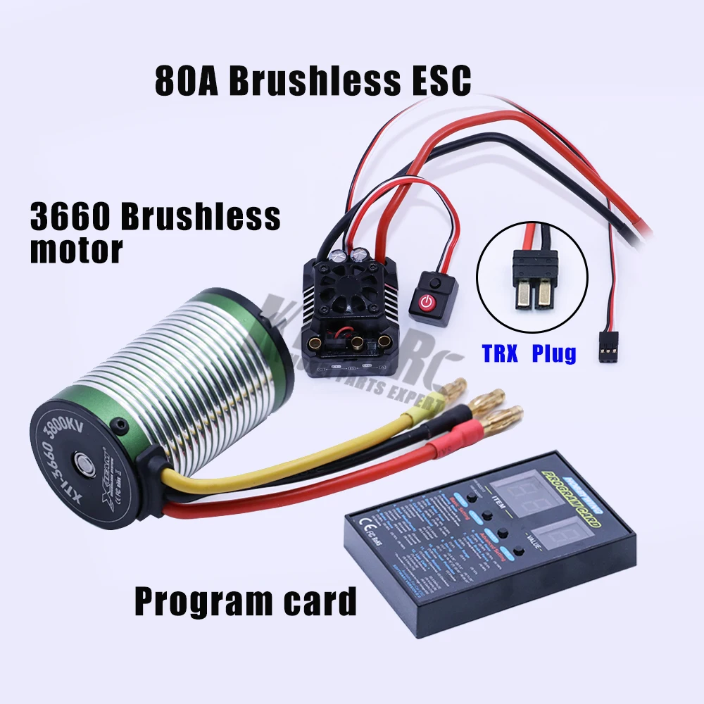 TRX plug 1 шт. MAX10 SCT RTR 80A бесщеточный ESC+ X-TEAM 3660 3800KV набор бессенсорных моторов+ светодиодный модуль для 1/10 RC автомобилей - Цвет: TRX plug