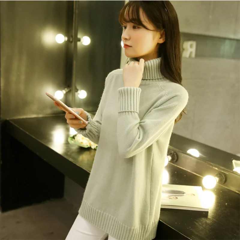 Осенне-зимние женские вязаные свитера пуловеры водолазка с длинным рукавом