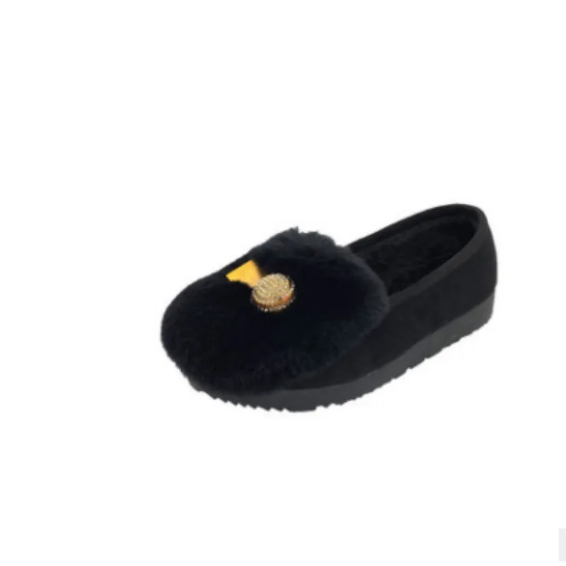 Женские короткие зимние плюшевые туфли на плоской подошве с бантом и кроличьим