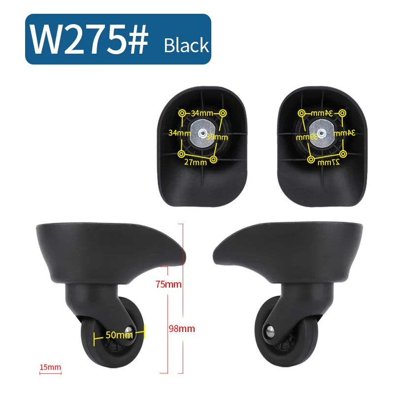 W275(2 Wheels)Black Чемодан Замена колеса ремонт фитинг чемодан тяга коробка оборудование Замена аксессуары 360 Универсальные ролики - Цвет: W275(2 Wheels)Black