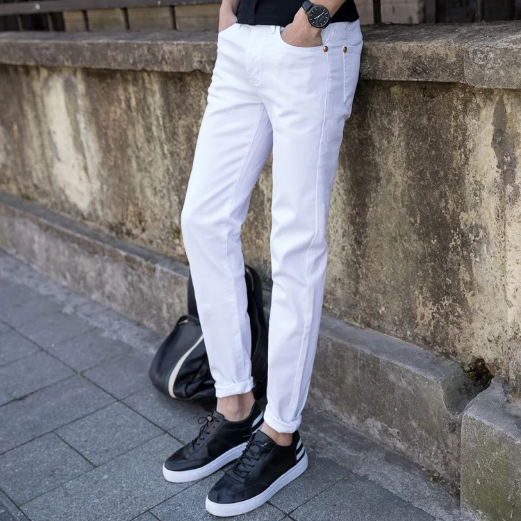 NEW 2020 Solid Casual White Boys Hip Hop Jeans Men Teenager Pencil Pants Skinny Students Streetwear Jeans Men
