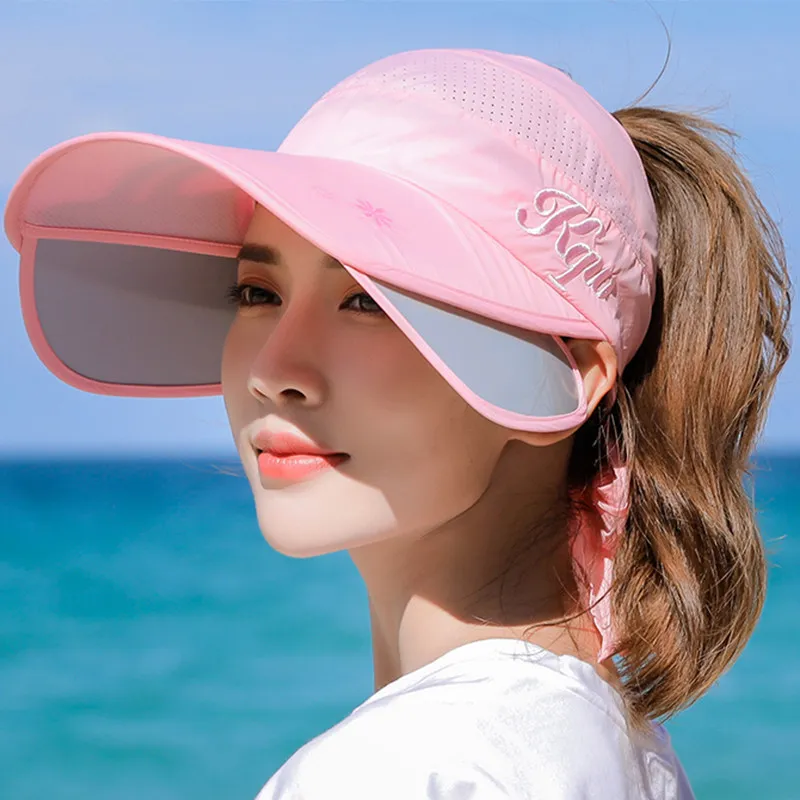 

2020 NEW Summer Women's Spacious Sun Hats Novel Visor Retractable Empty Top Cap Adjustable Size Women Fashion Beach Hat