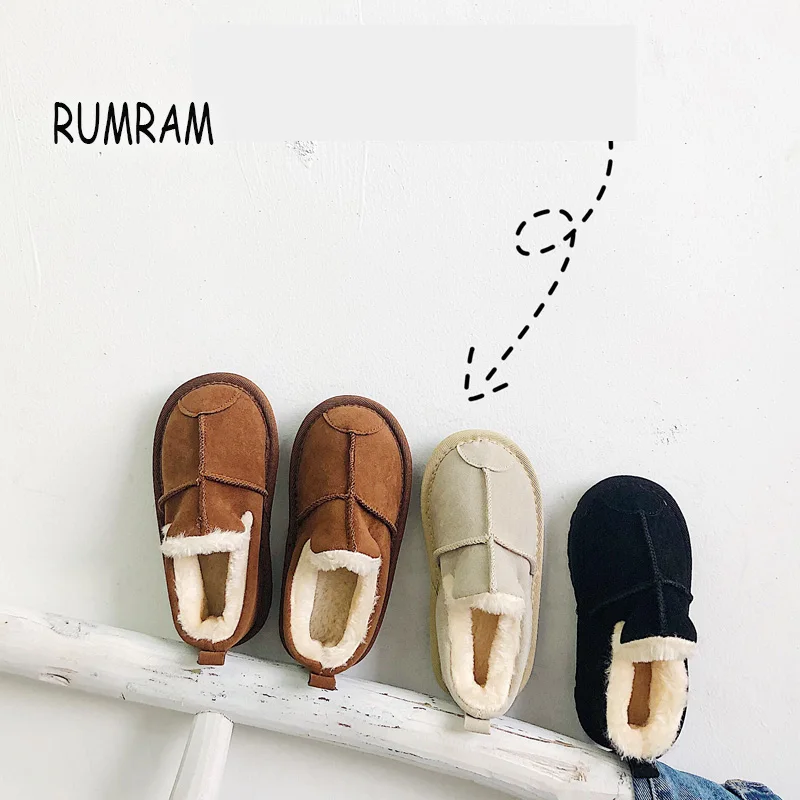 RumRam/осенне-зимняя детская теплая меховая обувь для мальчиков Лоферы девочек