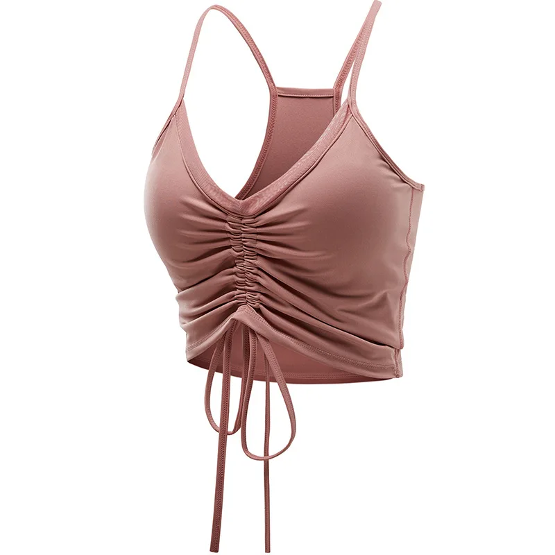 

New sports underwear wrinkle drawstring beautiful back bra breathable gather fitness sports yoga wear vest
