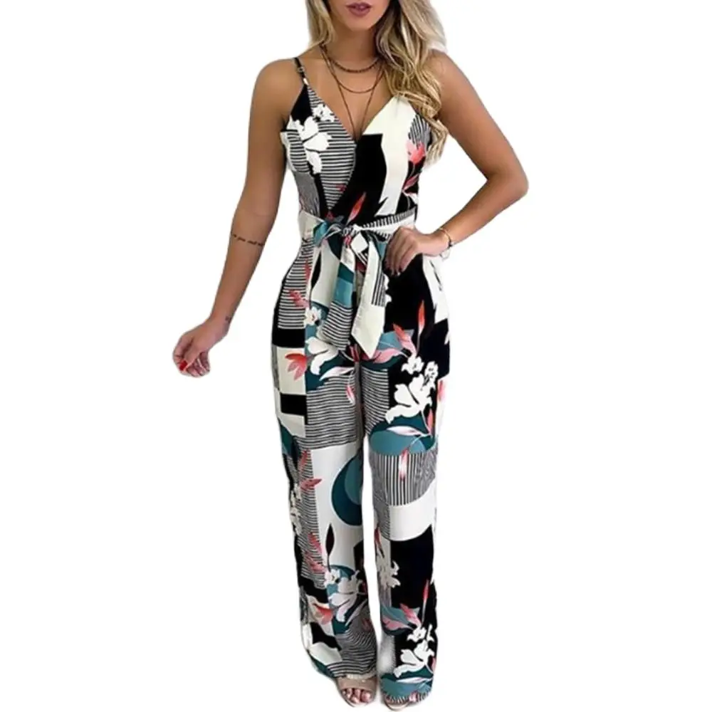 

Elegant Woman Jumpsuits Summer Casual Sleeveless V-Neck Romper Women Floral Bodysuit Long Pants Women's Clothing Summer 2021