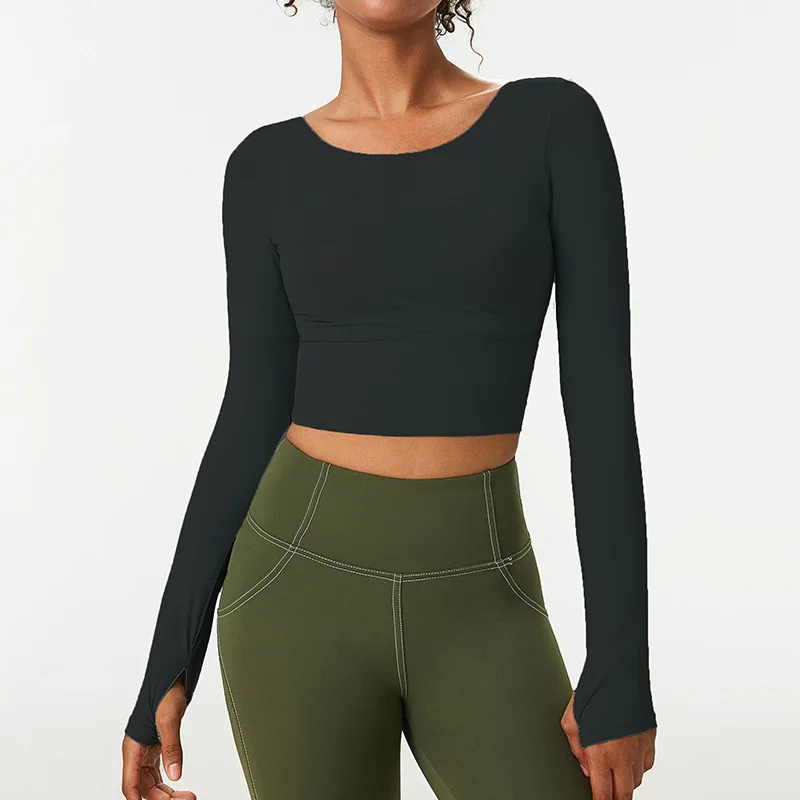 Antibom Women's Shirt Long Sleeve Hollow Out Sports Padded Crop Top Breathable Running Athleticwear Fitness Gym Yoga Shirts New