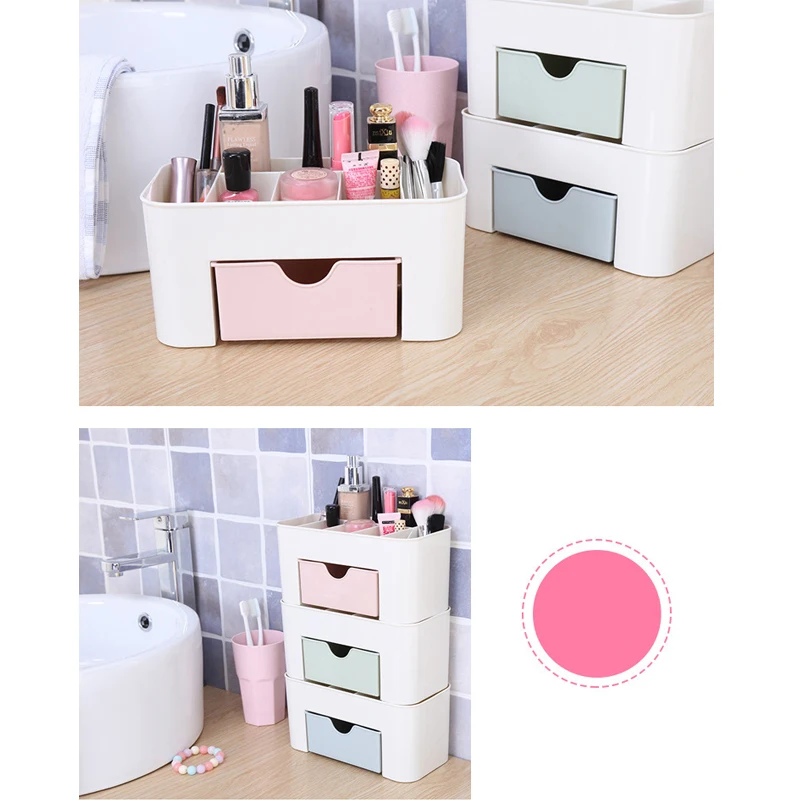 

Makeup Storage Box Desk Organizer with Small Drawer Plastic Cosmetic Container Dressing Table Skin Care Rack Home Storage Box