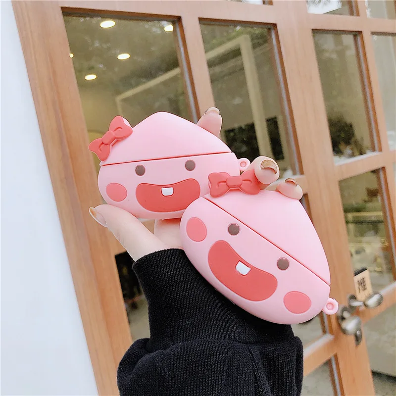 Чехол для AirPods Pro 3D с бантом персиковый мультяшный мягкий силиконовый