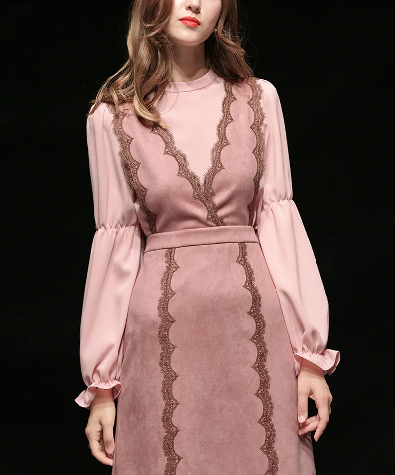 2019 осенние модные женские платья из двух частей с круглым вырезом длинными