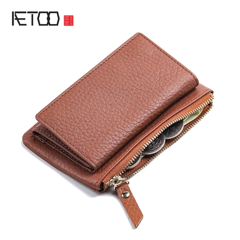 

Кожаный кошелек AETOO в Корейском стиле, стильный Дамский бумажник из воловьей кожи на молнии, маленький клатч для мелочи