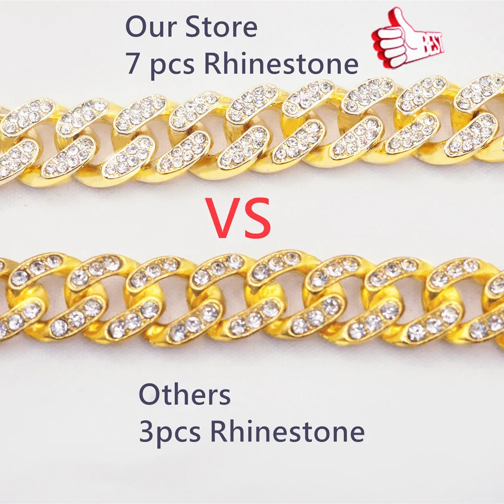 Ожерелье Стразы в стиле хип-хоп Мужская цепочка из кубинской цепи Серебряный