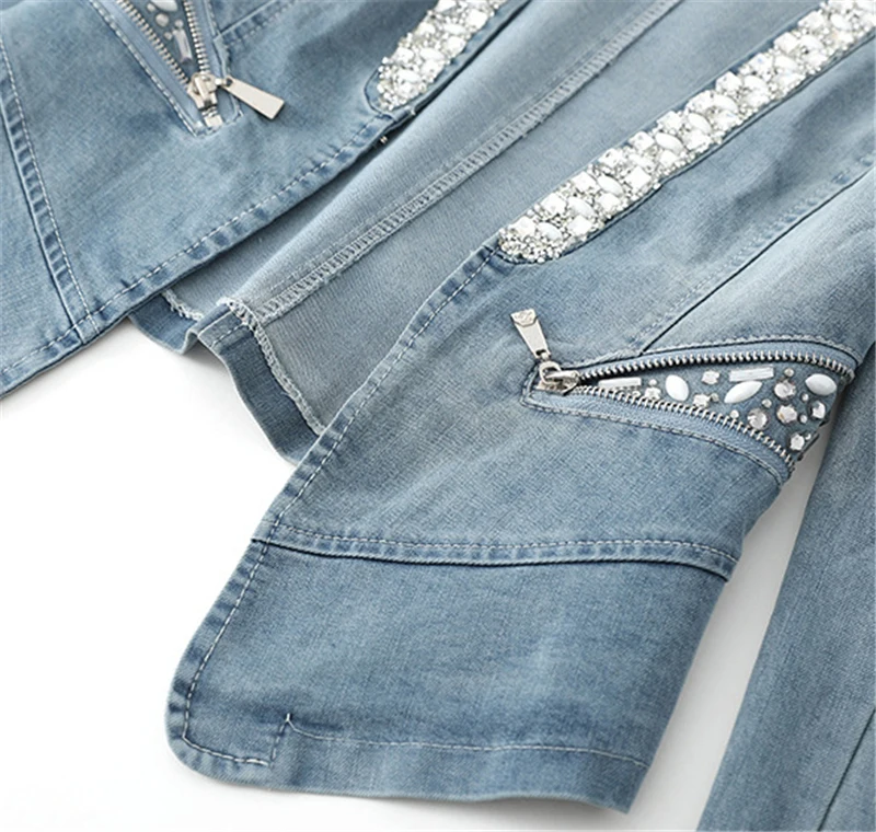 Куртка женская джинсовая демисезонная облегающая со стразами FL317 джинсы для