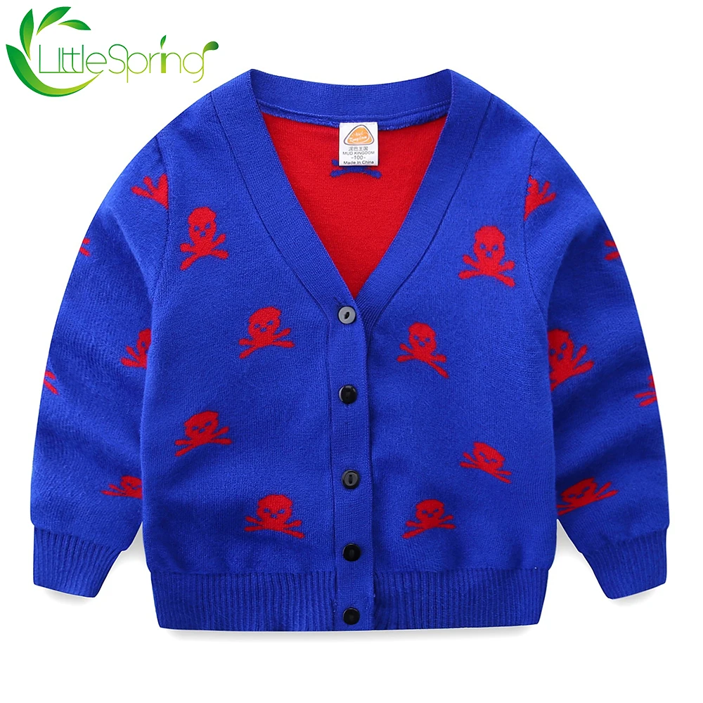 LittleSpring/свитер для маленьких мальчиков Трикотажный кардиган с рисунком скелета