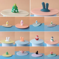 christmas silicone cup lid cartoon cute dustproof cup cover heat resistant coffee mug suction seal leak proof cap 2022 new year