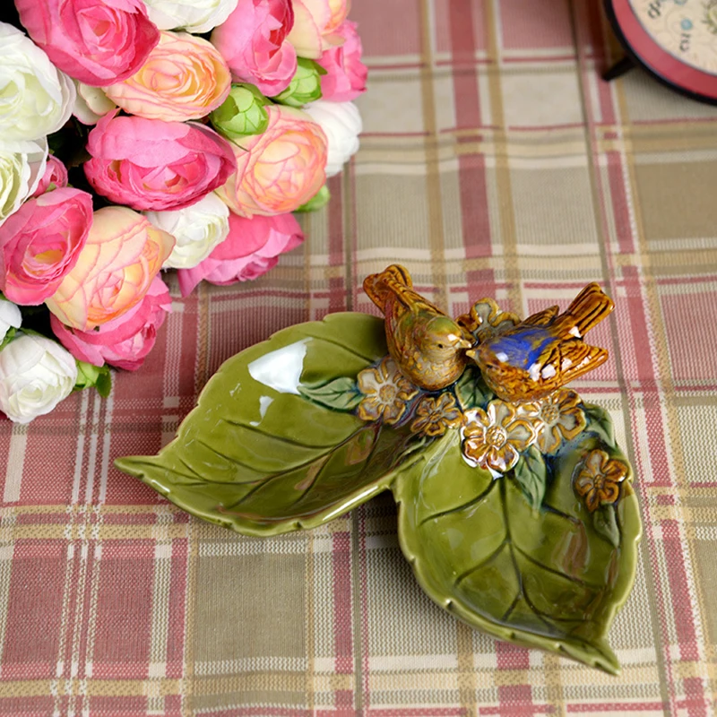 Керамический поднос с двумя птицами в скандинавском стиле тарелка для хранения