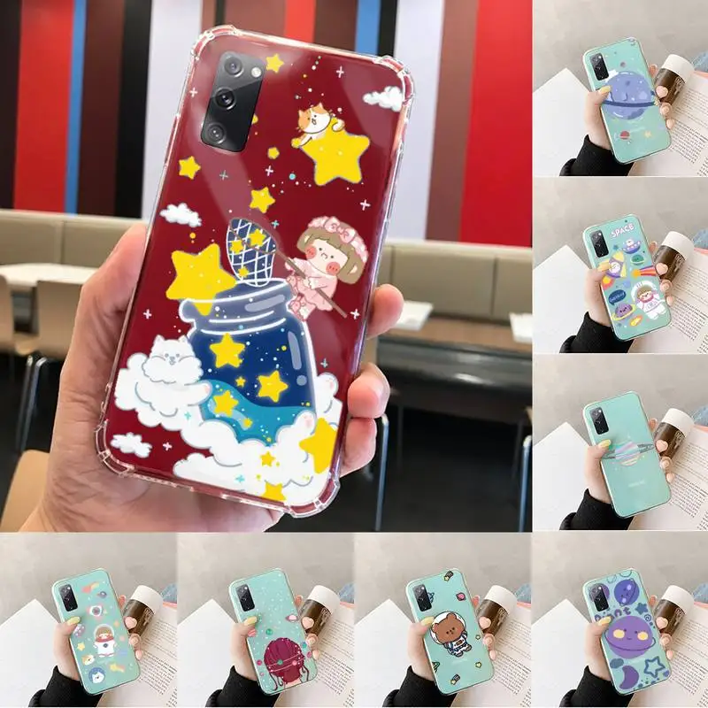 

Cute Cartoon Astronaut Planet Phone Case Transparent For Samsung S 10 9 20 11 7 8 21 6 P Edge PLUS ULTRA 4G 5G