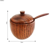 hot wooden spice jar salt and pepper seasoning jar natural spice tank with lid and spoon seasoning container kitchen tools