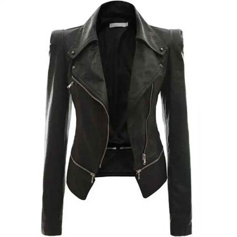 

Осенне-зимняя верхняя одежда, женская кожаная куртка, Байкерский мотоциклетный пиджак на молнии, облегающее пальто