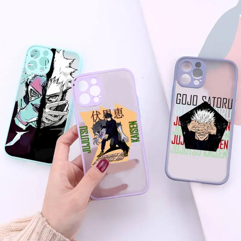 

Jujutsu Kaisen Gojo Satoru Phone Case For iPhone 13 12 11 Mini Pro XR XS Max 7 8 Plus X Matte transparent Purple Back Cover
