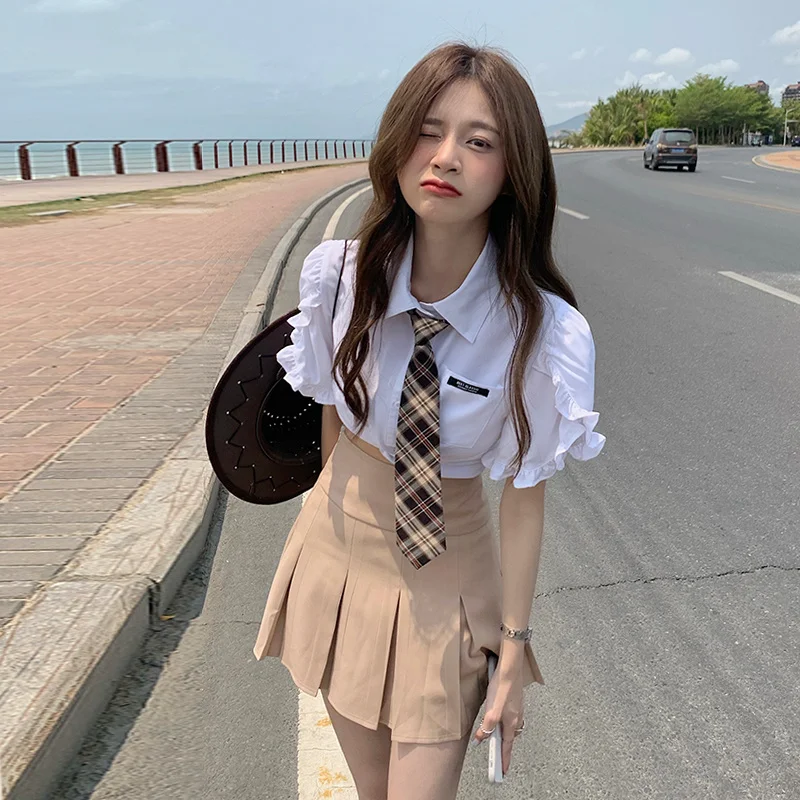 Костюм с юбкой JK в студенческом стиле милая и крутая плиссированная юбка Новинка
