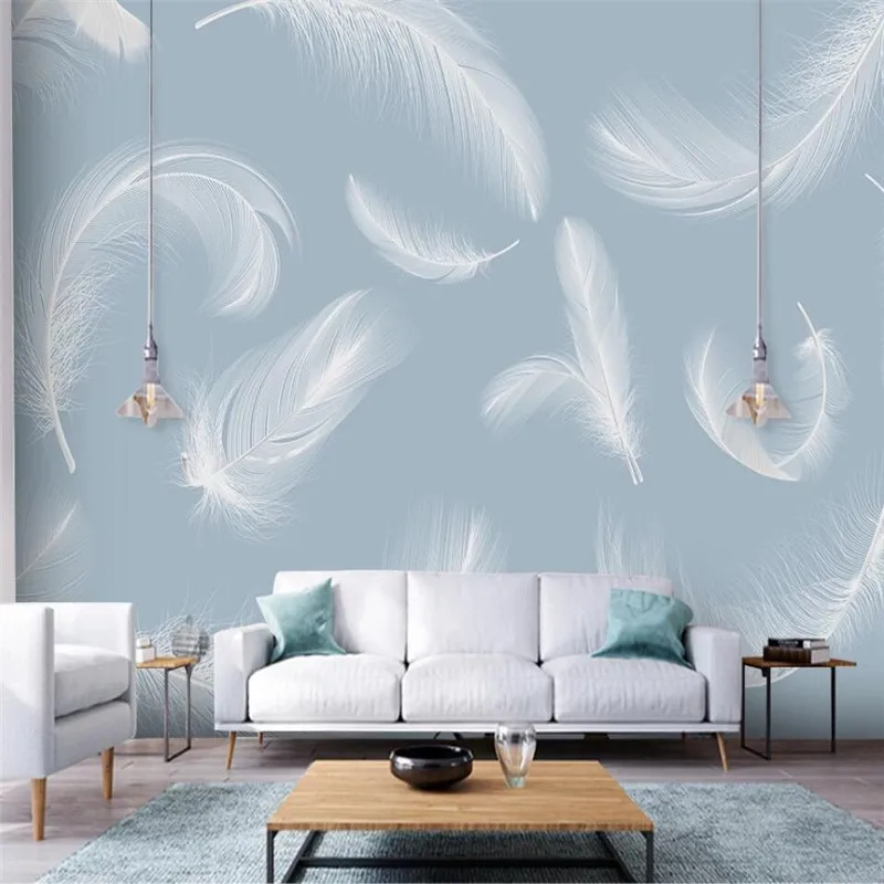 

Milofi custom large 3D printing wallpaper mural Nordic minimalist hand-painted watercolor white feather bedroom background wall